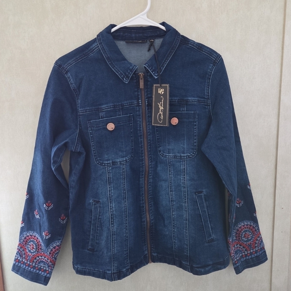 HSN DG2 Diane Gilman Classic Stretch Dark Denim Jean Jacket Size Medium